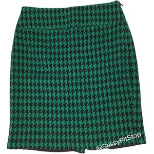 THE LIMITED Green Black Herringbone Wool Blend Skirt